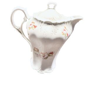 Antique Coffee Tea Chocolate Pot Porcelain Elegant Art Nouveau Floral Gold 7"